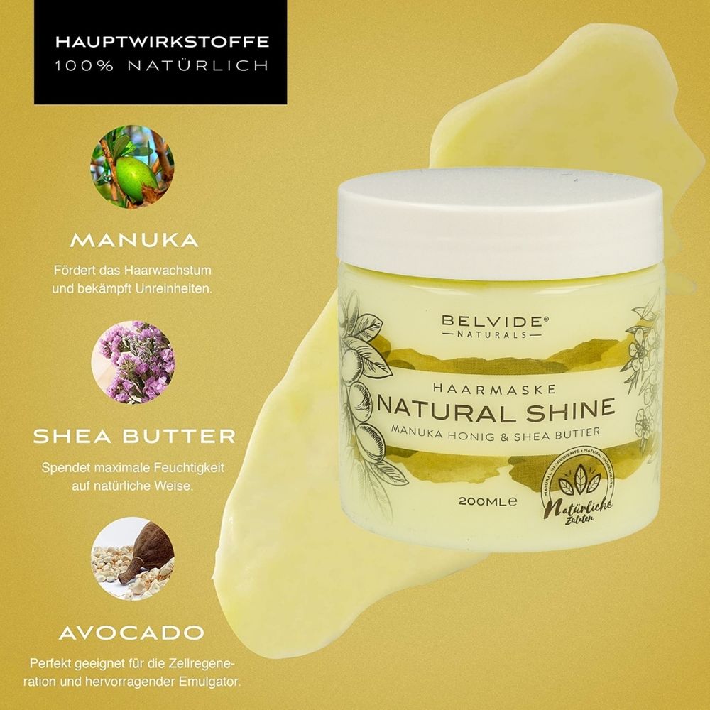 Belvide 100% Natürliche Haarmaske Manuka Honig und Shea Butter